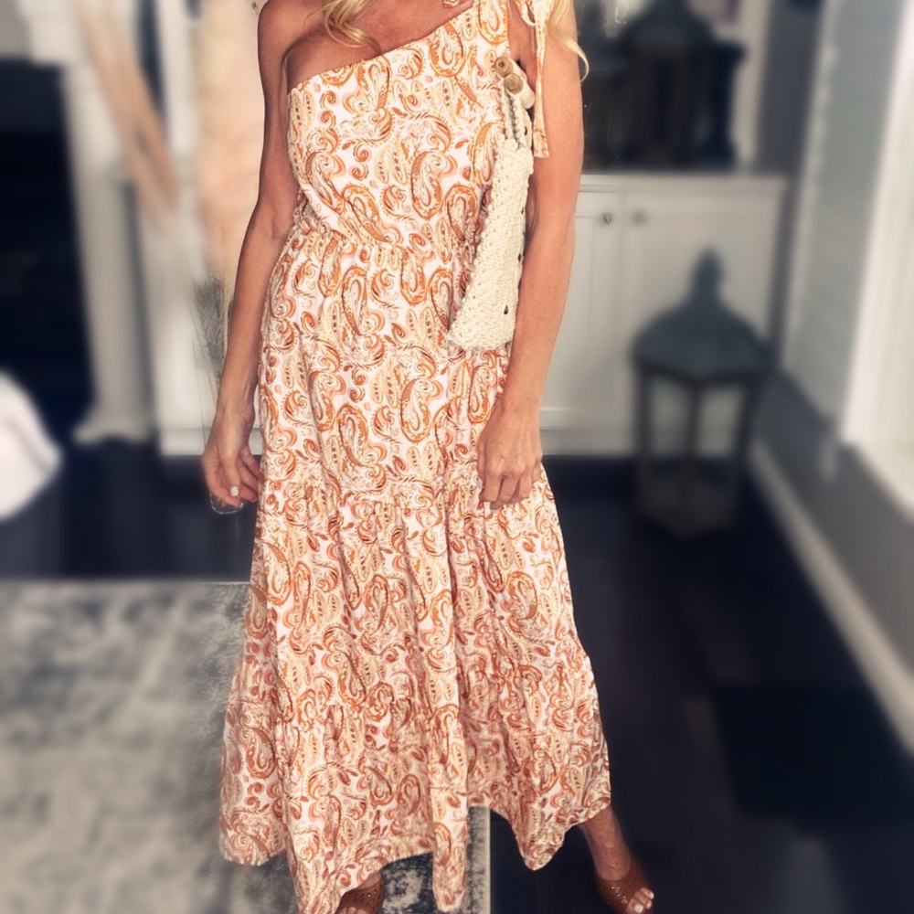 Paisley one shoulder tiered maxi dress